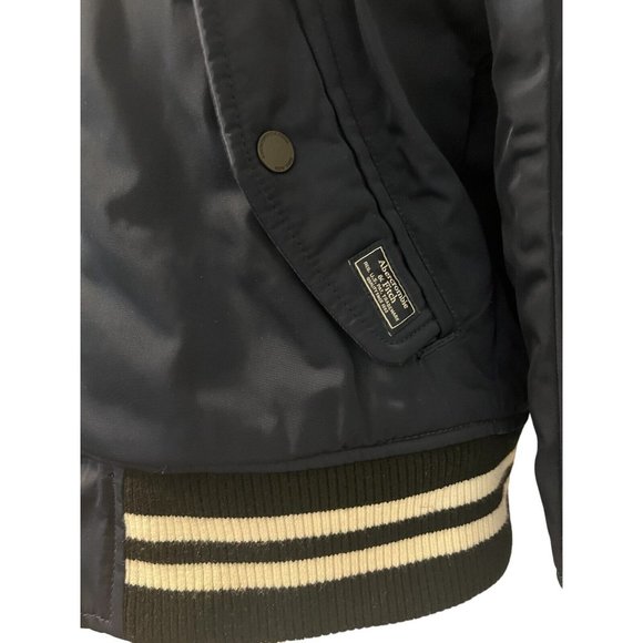 ABERCROMBIE & FITCH Varsity Bomber Jacket Coat Navy Blue Mens XS Quilted Lining - Picture 3 of 12